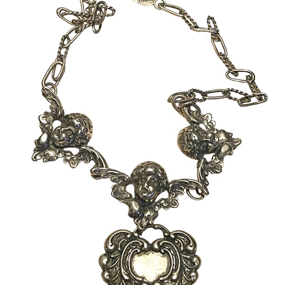 Vintage Art Deco Victorian T Foree Hunsicker Cherub Angel Sterling necklace RARE - Picture 6 of 16